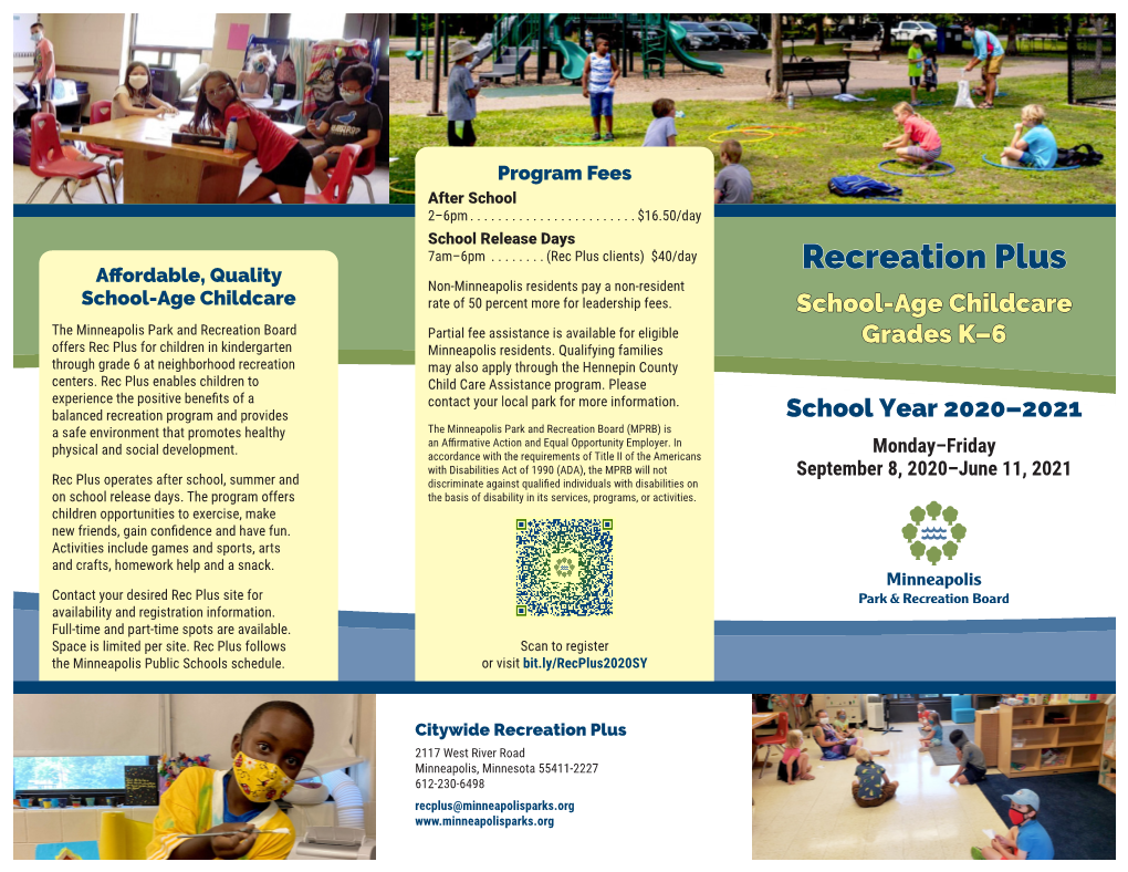 Recreation Plus School-Aged Childcare, Grades K–6, School Year