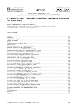 (Decapoda : Cambaridae) of Oklahoma: Identification, Distributions, and Natural History
