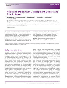 Achieving Millennium Development Goals 4 and 5 in Sri Lanka