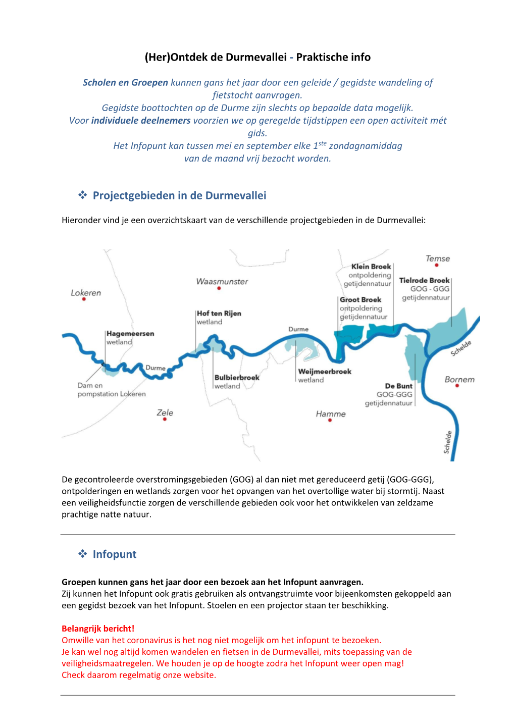 Praktische Info Projectgebieden in De Durmevallei Infopunt