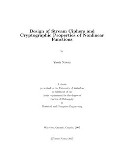 Design of Stream Ciphers and Cryptographic Properties of Nonlinear Functions