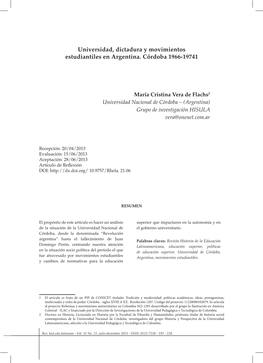 Universidad, Dictadura Y Movimientos Estudiantiles En Argentina