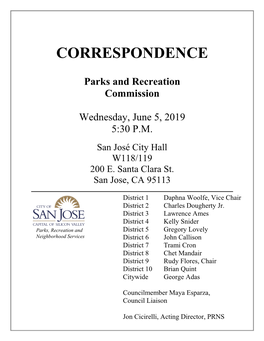 CORRESPONDENCE Parks and Recreation Commission