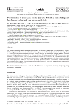 Diptera: Culicidae) from Madagascar Based on Morphology and Wing Morphometric Traits