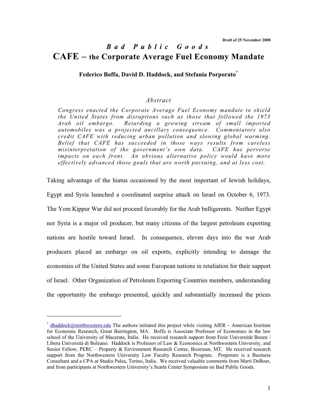 CAFE – the Corporate Average Fuel Economy Mandate