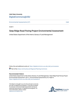 Seep Ridge Road Paving Project Environmental Assessment