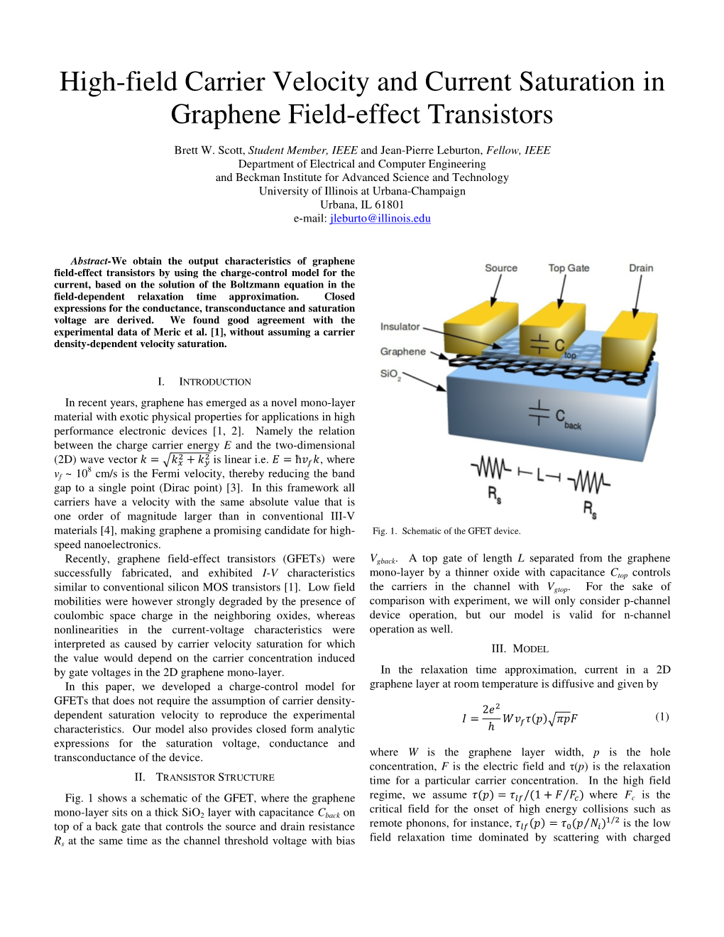 High-Field Carrier Velocity and Current Saturation in Graphene Field ...