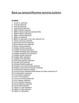 Back-Up Sensors/Reverse Sensing Systems