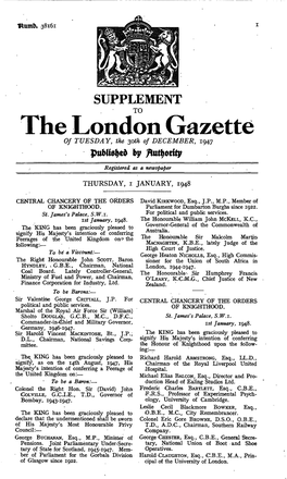 The London Gazette of TUESDAY, the Ytih of DECEMBER, 1947 By