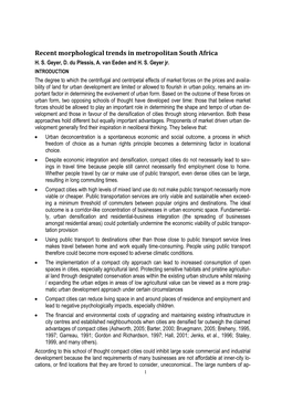Recent Morphological Trends in Metropolitan South Africa H