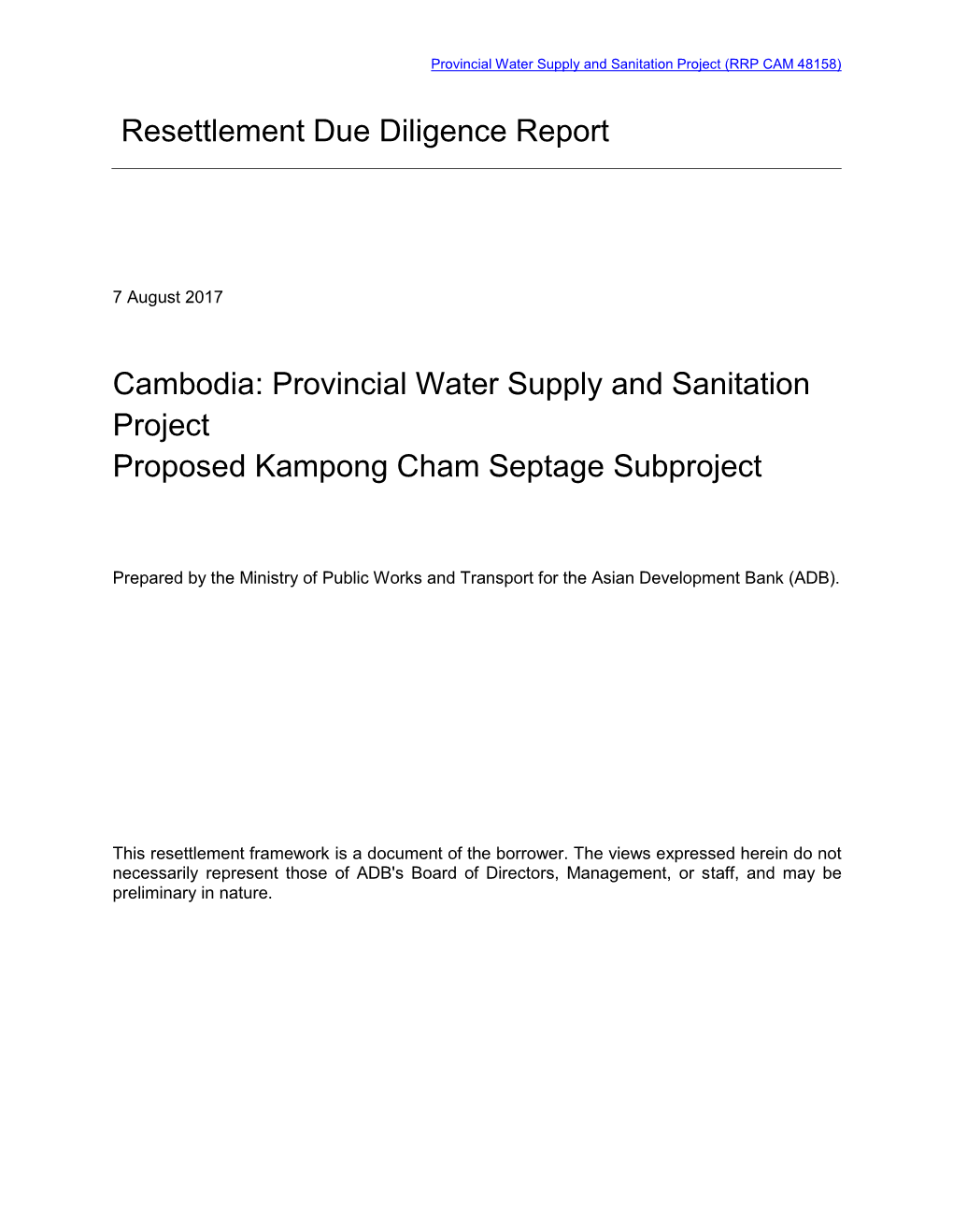 Resettlement Due Diligence Report: Kampong Cham Septage Subproject