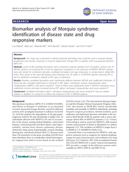 Biomarker Analysis of Morquio Syndrome