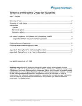 Tobacco and Nicotine Cessation Guideline