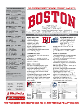Bu Schedule and Results 2018-19 Boston University Women’S Ice Hockey Game Notes