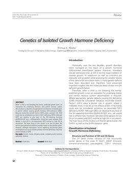 Genetics of Isolated Growth Hormone Deficiency
