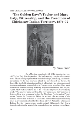 “The Golden Days”: Taylor and Mary Ealy, Citizenship, and the Freedmen of Chickasaw Indian Territory, 1874–77