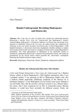 Hamlet Underground: Revisiting Shakespeare and Dostoevsky