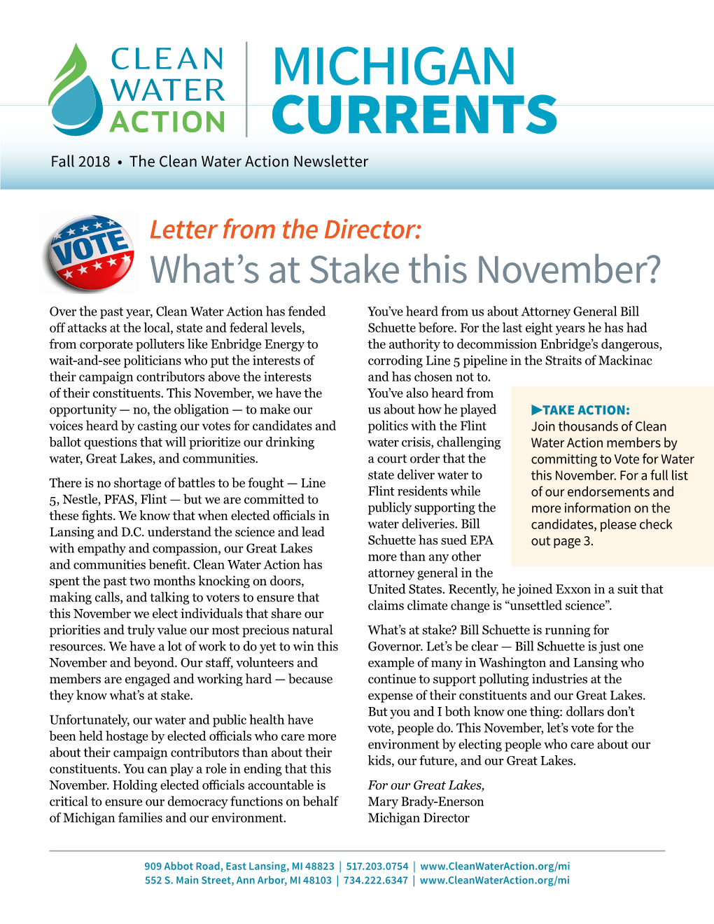 Michigan Currents Fall 2018 • the Clean Water Action Newsletter