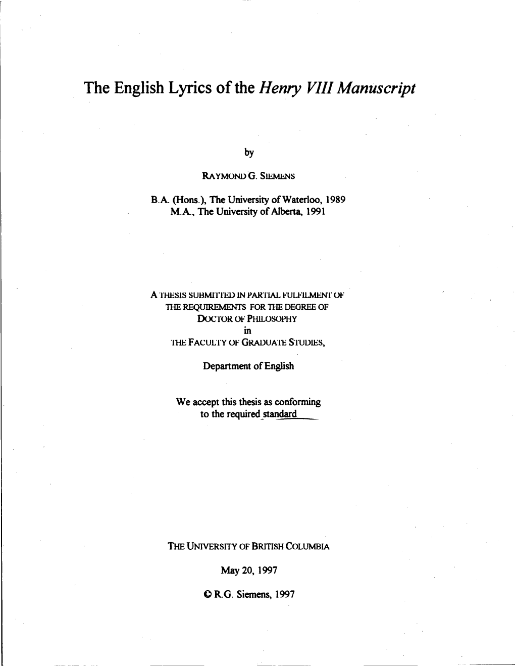 The English Lyrics of the Henry VIII Manuscript