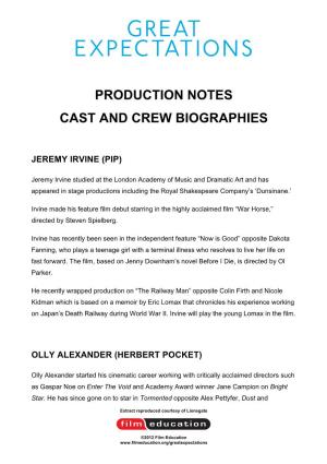 Production Notes Cast and Crew Biographies