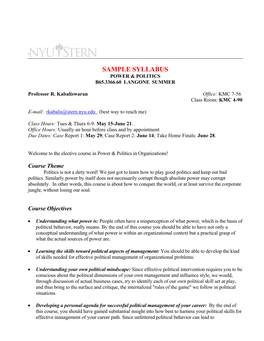 Sample Syllabus Power & Politics B65.3366.60 Langone Summer