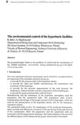The Environmental Control of the Hyperbaric Facilities R. Ktos*, A