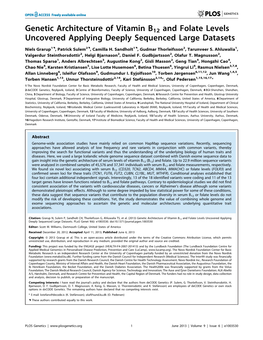 Genetic Architecture of Vitamin B12 and Folate Levels Uncovered Applying Deeply Sequenced Large Datasets