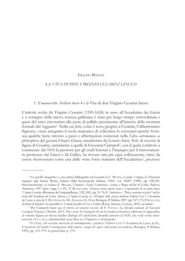 Eraldo Bellini, La Vita Di Don Virginio Cesarini Linceo