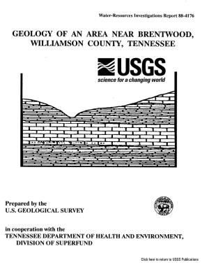 Geology of an Area Near Brentwood, Williamson County, Tennessee