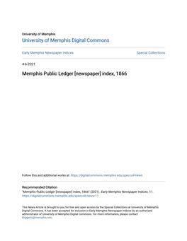 Memphis Public Ledger [Newspaper] Index, 1866