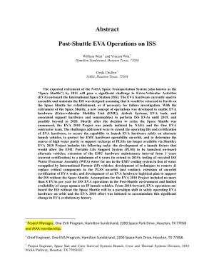 Abstract Post-Shuttle EVA Operations On