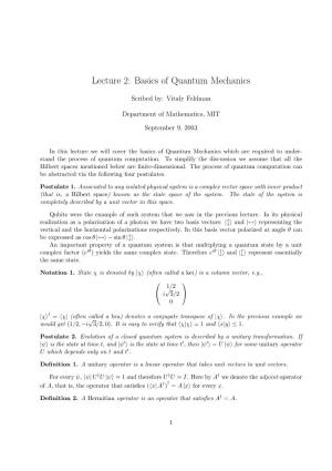 Lecture 2: Basics of Quantum Mechanics
