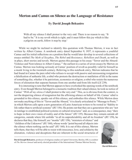 Merton and Camus on Silence As the Language of Resistance