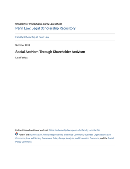 Social Activism Through Shareholder Activism