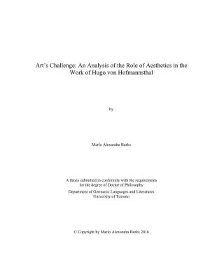 Art's Challenge: an Analysis of the Role of Aesthetics in the Work Of