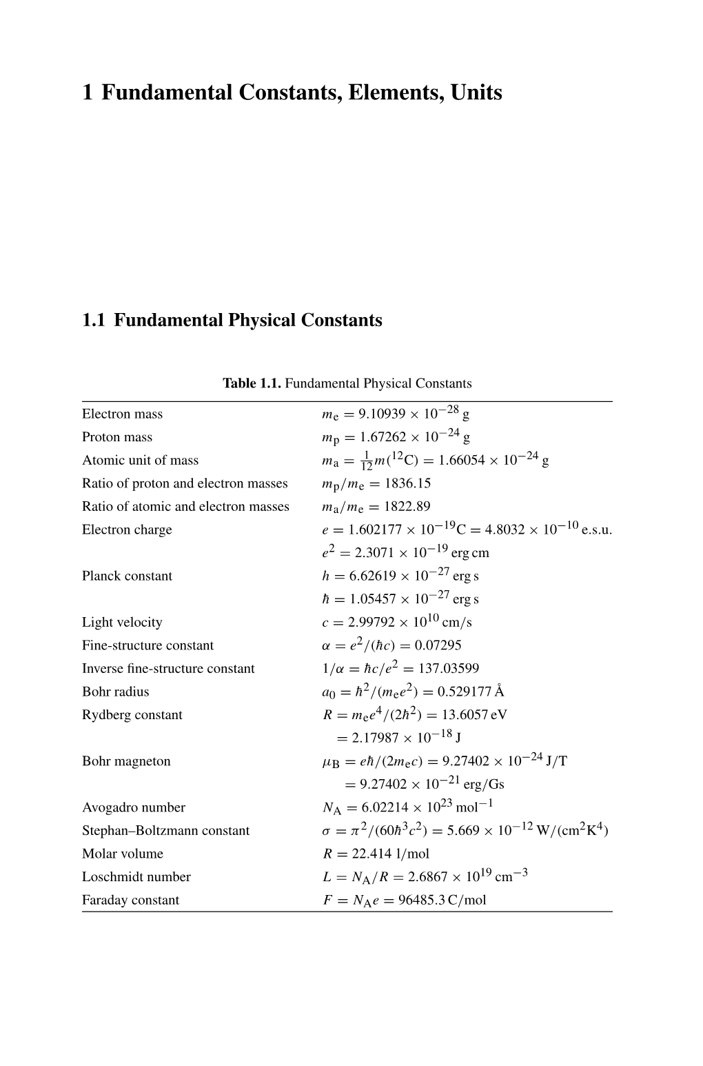 1 Fundamental Constants, Elements, Units
