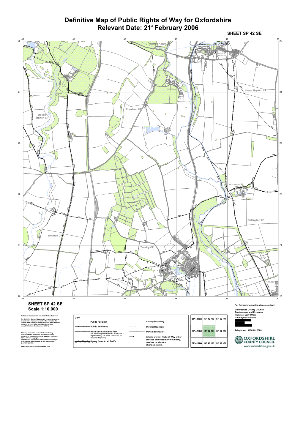 Definitive Map of Public Rights of Way for Oxfordshire Relevant Date: 21St February 2006 Colour SHEET SP 42 SE