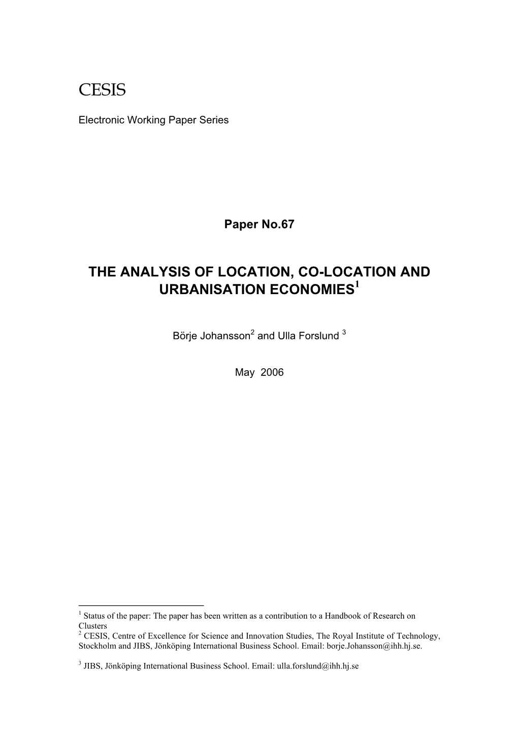 The Analysis of Location, Co-Location And