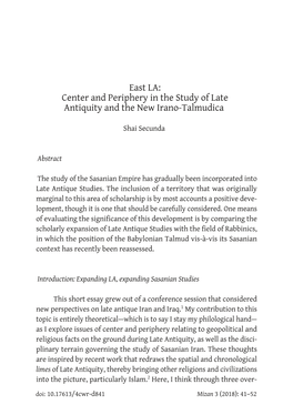 East LA: Center and Periphery in the Study of Late Antiquity and the New