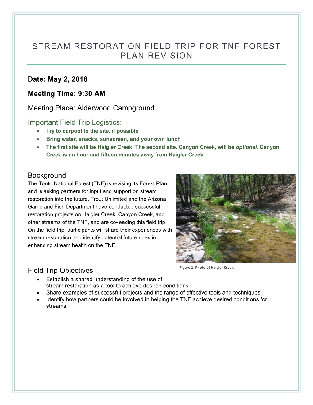 TNF Stream Restoration Field Trip May 2 2018