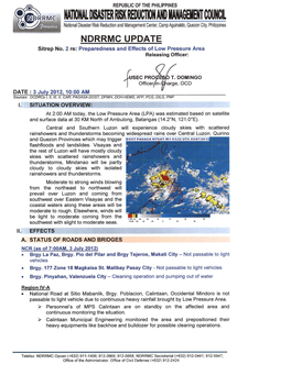 NDRRMC Update Sitrep No. 2 Re Preparedness and Effects of Low