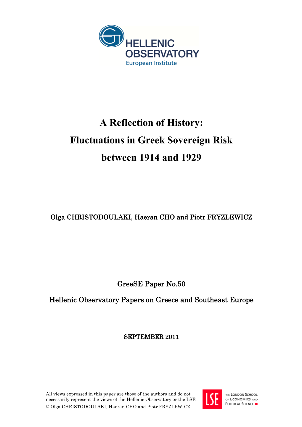 Fluctuations in Greek Sovereign Risk Between 1914 and 1929