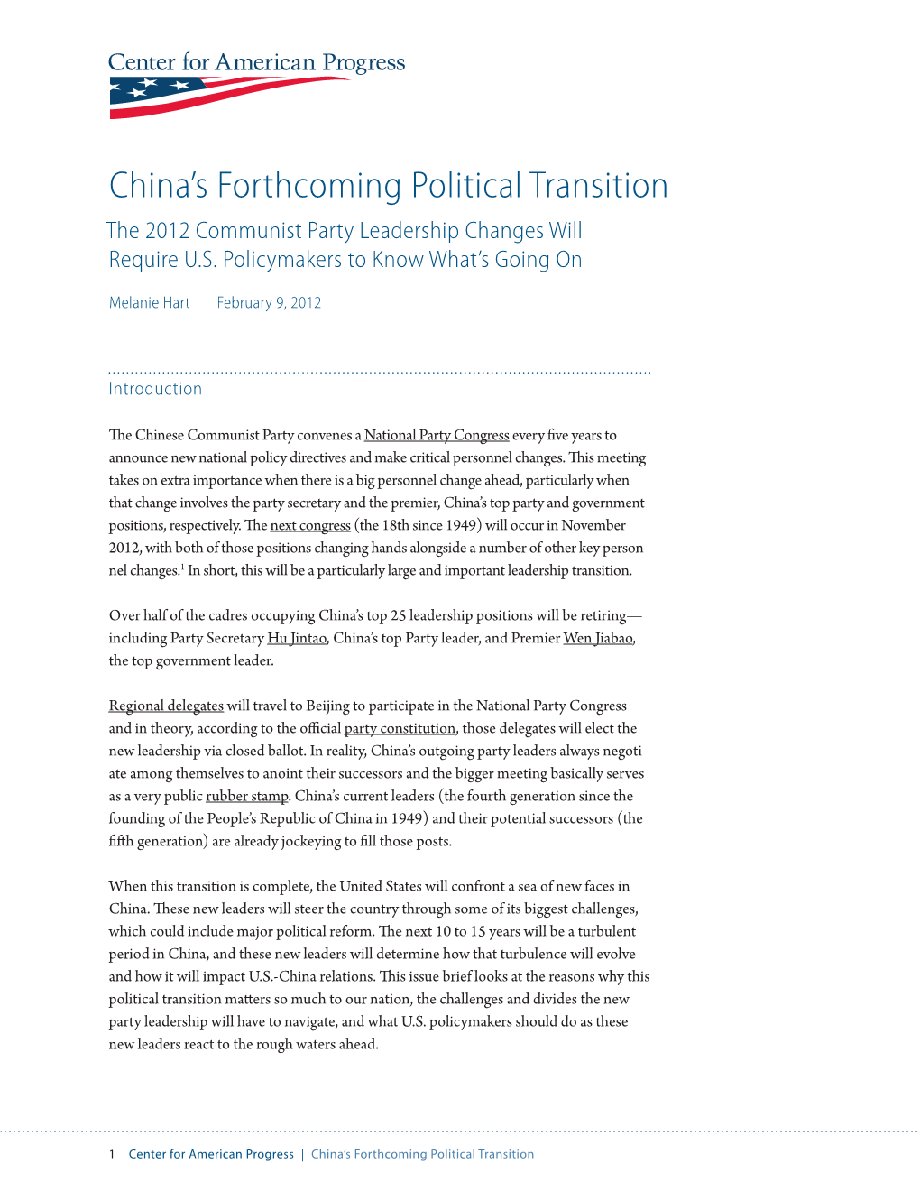 China's Forthcoming Political Transition