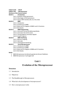 Unit 1 Evolution of the Microprocessor Structure 1.1 Introduction