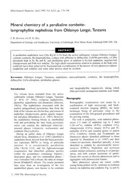 Mineral Chemistry of a Peralkaline Combeite- Lamprophyllite Nephelinite from Oldoinyo Lengai, Tanzania