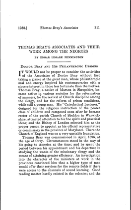 Thomas Bray's Associates and Their Work Among the Negroes by Edgar Legare Pennington