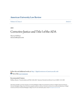 Corrective Justice and Title I of the ADA Sharona Hoffman Sharona.Hoffman@Case.Edu