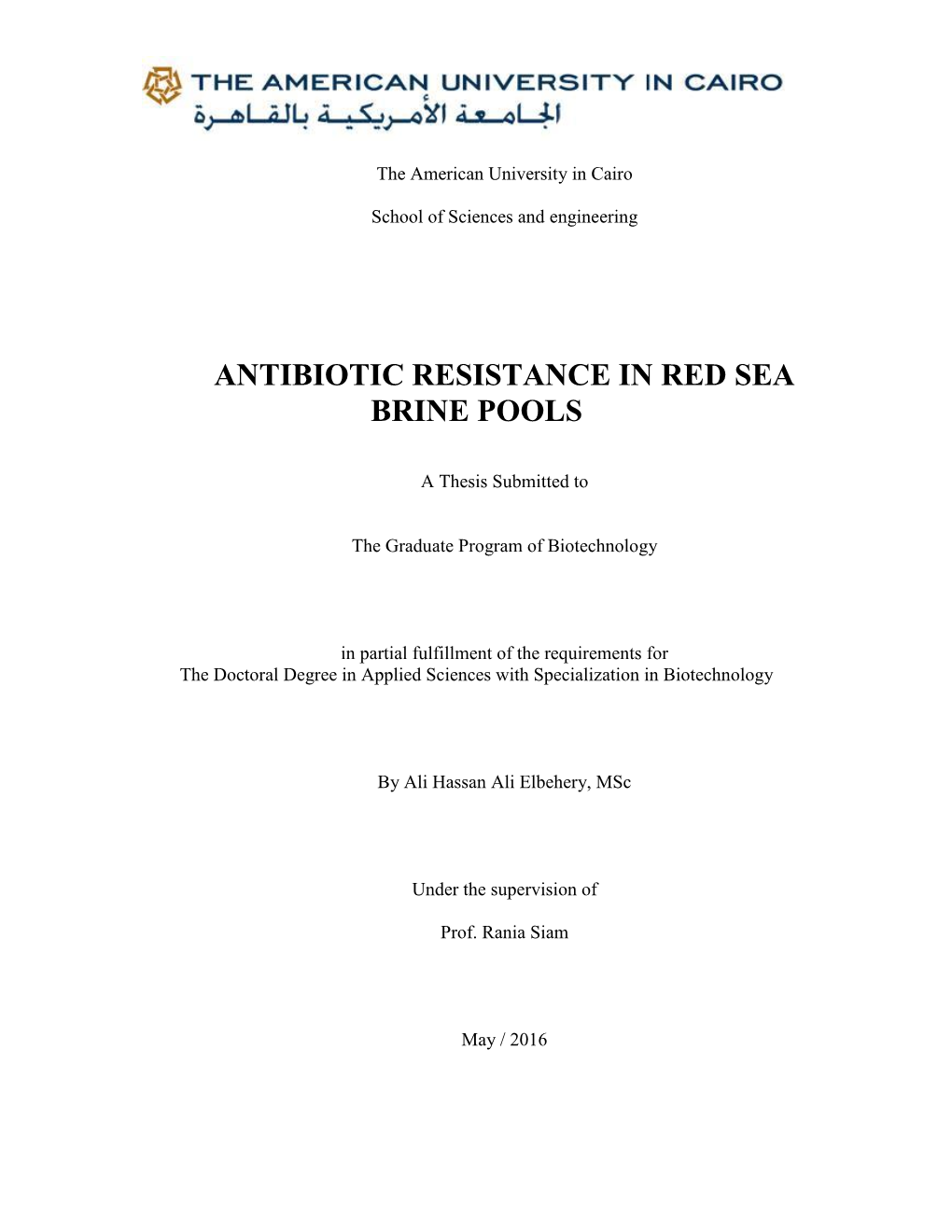 Antibiotic Resistance in Red Sea Brine Pools