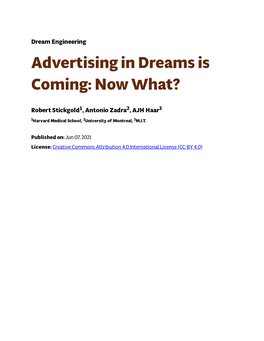 Advertising in Dreams Is Coming: Now What?