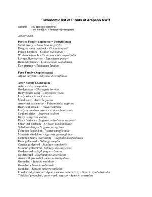 Taxonomic List of Plants at Arapaho NWR